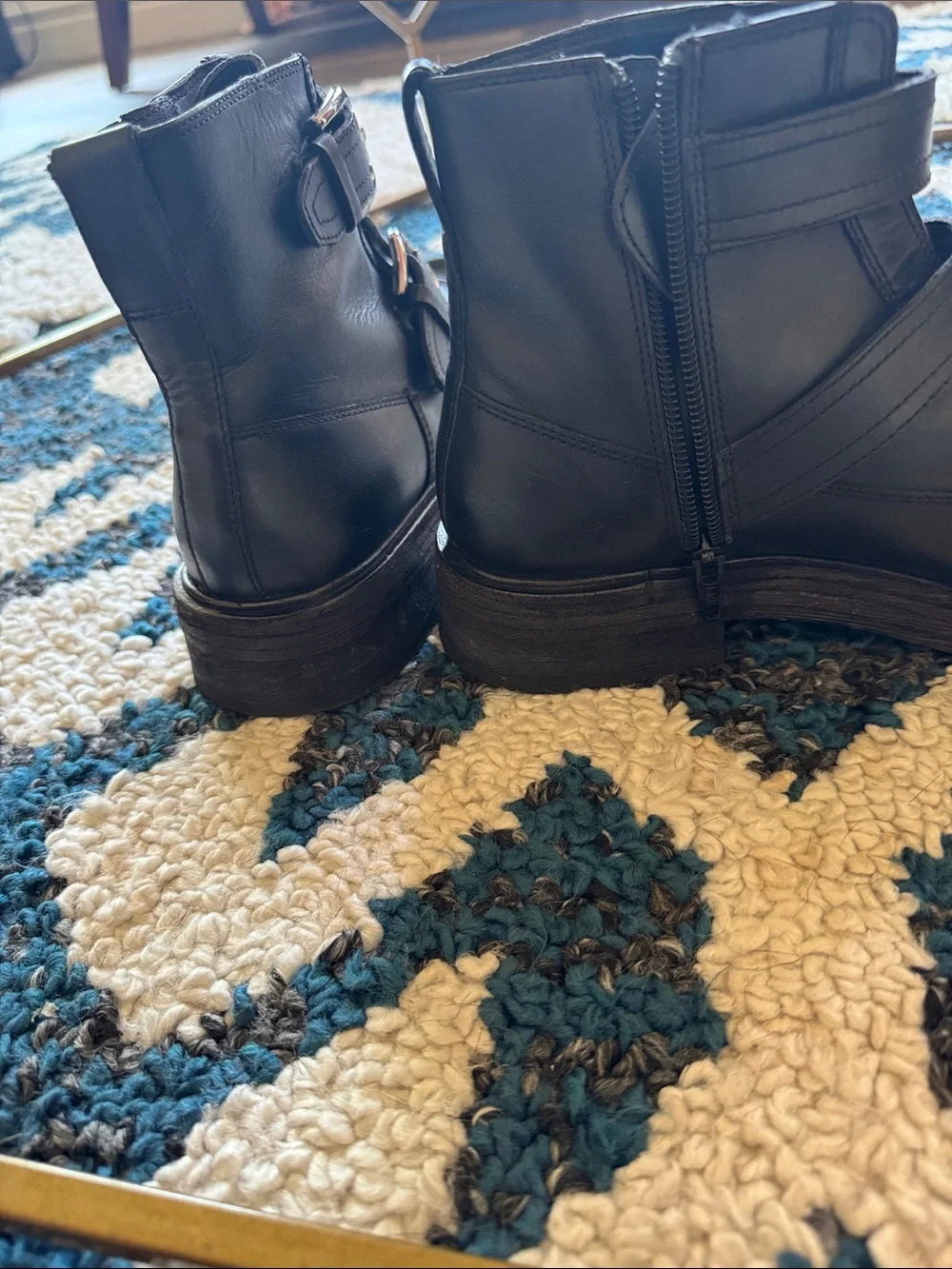 Free People Black Double-Buckle Leather Ankle Boots